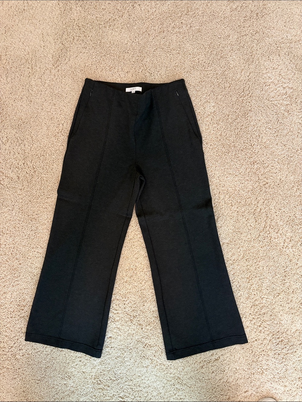 LOFT Dark Charcoal Grey Pull on Boot Cut Knit Pants
